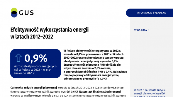 Efektywność wykorzystania energii w latach 2012-2022