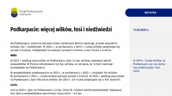 Podkarpacie: więcej wilków, łosi i niedźwiedzi