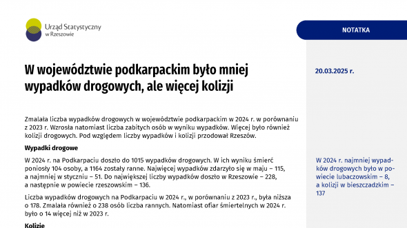 W województwie podkarpackim było mniej wypadków drogowych, ale więcej kolizji