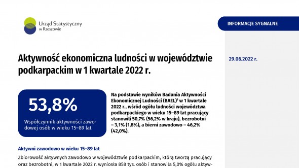 Aktywność ekonomiczna ludności w województwie podkarpackim w 1 kwartale 2022 r.