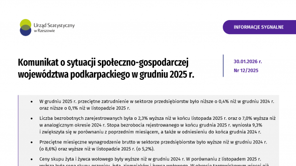 Komunikat o sytuacji społeczno-gospodarczej województwa podkarpackiego w grudniu 2025 r.
